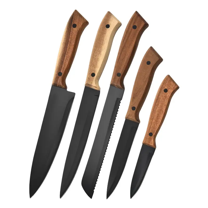 Modern Restaurants Kitchen 5piece With For acacia Wood Handle Stainless Steel Knife Chef Knife Set