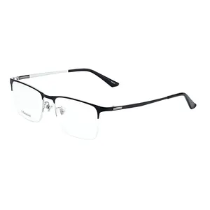 超軽量ファッションスクエアビジネス眼鏡メンズチタンハーフリム光学眼鏡フレーム