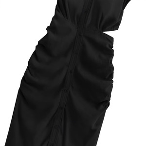 Automne nouvelle robe décontractée pour femmes à manches courtes revers simple boutonnage froissé taille ouverte durable doux automne - Product Image 6