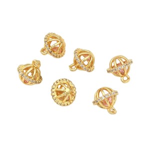 Color-preserving hollowed-out 18k gold and <b>copper</b> <b>lantern</b> bell with zircon pendant, beaded pendant, DIY bracelet/necklace D178 - Product Image 5
