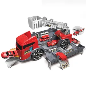 Brandweerwagen montage lot diy set auto parking garage speelgoed met 2 auto's