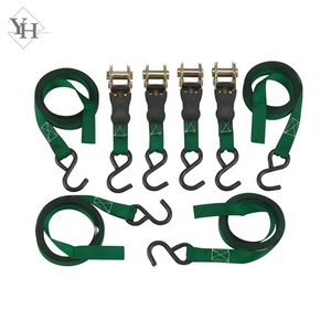 Lot de 4 sangles d'<span class=keywords><strong>arrimage</strong></span> à cliquet en polyester de 25 mm avec crochet en S en caoutchouc certifiées EN 12195 pour moto, vélo, kayak - Product Image 1