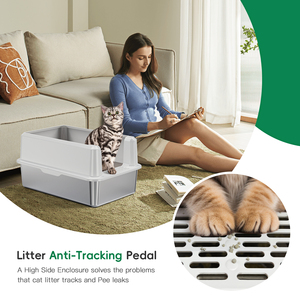 קופסת חתול נירוסטה עם מכסה, קופסת אשפה עם מכסה, xl מתכת עבור חתולים גדולים, עם צדדים גבוהים, לא דביקים, קל נקי, חצי סגור - Product Image 5