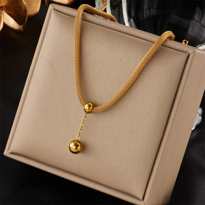 Korean Style Gold Tassel Pendant Necklace Stainless Steel Chain Party Jewelry - Product Image 1