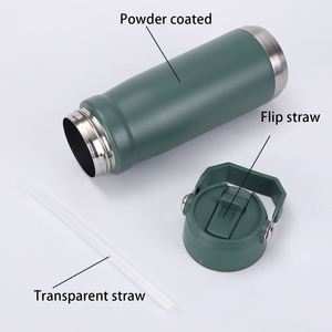 Bouteille d'eau isotherme personnalisée en acier inoxydable pour sport en extérieur, 22 oz et 18 oz, avec couvercle à paille et poignée portable - Product Image 2