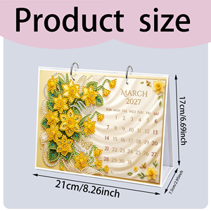 2027 Floral Diamond Painting Desk Calendar 12 Months Different <strong>Blooms</strong> Full Drill Rhinestone <strong>Art</strong> Flip Standing Calendar - Product Image 5