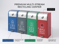 Conteneur de recyclage métallique fiable à 4 compartiments pour écoles, aéroports et espaces publics – Station de collecte robuste et résistante à la rouille