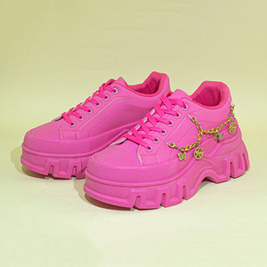 Zapatillas deportivas casuales de plataforma para mujer, talla grande, color rosa, transpirables, con cadena de mariposa, a la moda y cómodas para primavera. - Product Image 5