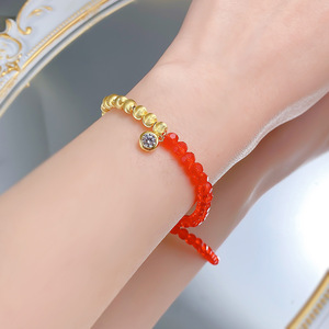 Nuovo Bracciale in <span class=keywords><strong>Argento</strong></span> S925 Placcato Oro con Occhio di Gatto Rosso Portafortuna, Gioiello da Matrimonio di Alta Gamma, Gioioso, Raffinato e Versatile - Product Image 4