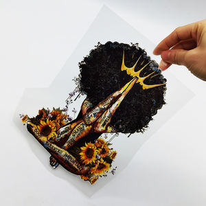 شاشة مخصصة مطبوعة نقل الحرارة التي شيرت للنساء بألوان كاملة تصاميم فتاة سوداء على مواد الحيوانات الأليفة فيلم واضح بلاستيسول - Product Image 2