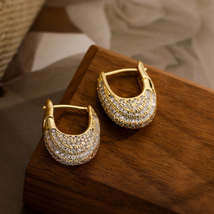 New Vintage Hoop <strong>Earrings</strong> <strong>U</strong> <strong>Shape</strong> Zirconia 18k Gold Plated Hoop <strong>Earrings</strong> for Women - Product Image 2
