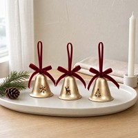Pendentif cloche de Noël en fer forgé avec nœud papillon, fabrication chinoise, le plus vendu, accessoire de décoration DIY pour sapin de Noël, flocon de neige sans impression