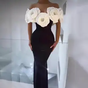Amazon Cross-Border Hot Tridimensional Flor grande Fuera del hombro Hip Bag Vestido Moda Elegante Fiesta Vendaje Vestido