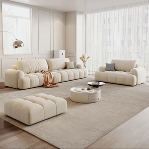 Fabric <strong>Sofa</strong> <strong>Cream</strong> Puff Modern Simple Living Room Furniture Small Three-seat Technology Cloth <strong>Sofa</strong> in Line - Product Image 3