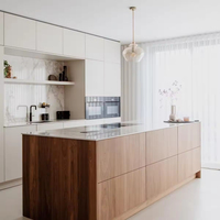 Armoires de cuisine de luxe avec portes et tiroirs à fermeture douce, ensembles complets, armoires de cuisine modernes en teck pour villas
