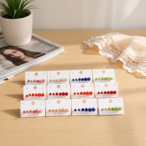 Orecchini Nogu in acciaio inossidabile con perline di cristallo rotonde da 6 mm, set da 12 pezzi, gioielli minimalisti colorati per donna - Product Image 3