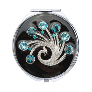 Espejo compacto redondo de Metal con diseño de pavo real personalizado, Mini espejo compacto para joyería - Product Image 1