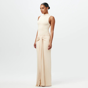 Nouvelle robe fourreau élégante pour <span class=keywords><strong>femme</strong></span>, sans manches, couleur unie, taille cintrée, à lacets, pour l'automne et l'hiver - Product Image 3