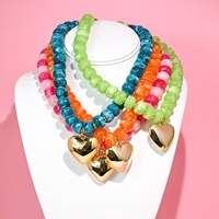 Collier ras du cou en résine avec breloque cœur, perles épaisses, vente en gros, colliers en résine personnalisés, colliers statement pour femmes