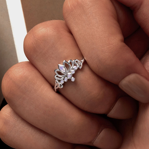 Anello in argento Sterling s925 estivo con fiore di loto fresco anello in platino con anello da dito - Product Image 6