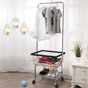 Panier à linge commercial <span class=keywords><strong>Butler</strong></span> Cart Panier à roulettes blanc avec support suspendu Matériau métallique pour vêtements pour salle de bain - Product Image 2