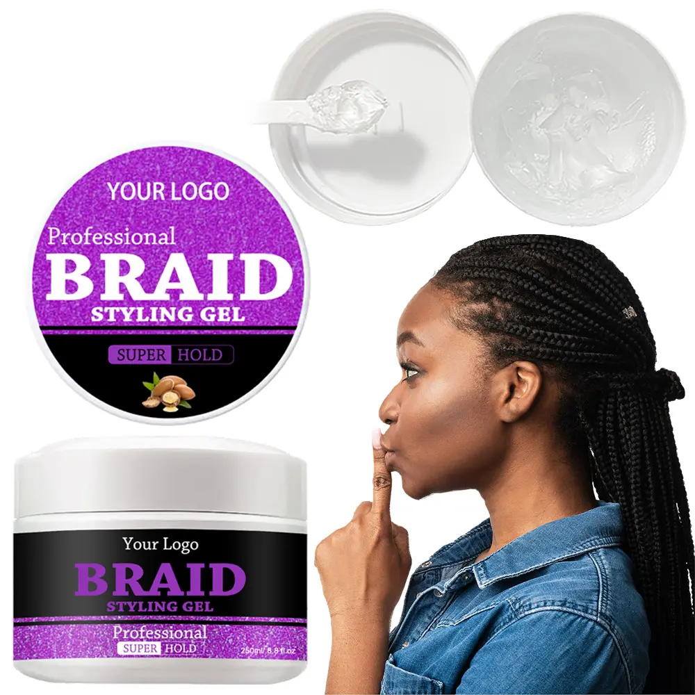 Braid Gel penggunaan terbaik untuk Braid Edge Control Locs twist cornrow ukuran besar Extreme Hold conditioner bersinar dan Jam Gel