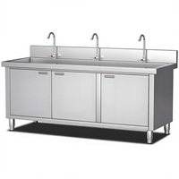 Évier de cuisine commercial en acier inoxydable 304, double bac, 2 compartiments, avec portes, pour restaurant et hôtel