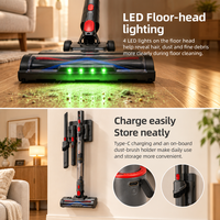 Aspirateur sec 2-en-1 à main et sur pied avec tête LED, alimenté par batterie, design vertical, chargement Type-C pour tapis, sols durs et poils d'animaux