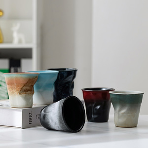 Tasses à café créatives 3D en papier <span class=keywords><strong>froissé</strong></span> réutilisables – Design irrégulier, style italien, en poterie froissée - Product Image 5