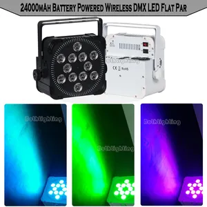 Baterai kuat up pencahayaan nirkabel 24000mAh DMX 12x18w RGBWA UV LED Par datar uplights untuk acara pernikahan pesta DJ