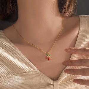 Collares con Colgante de Cereza de Circonita Cúbica, Chapados en Oro de 18K, Diseño Sencillo y Encantador, Precio de Fábrica 2026 - Product Image 4