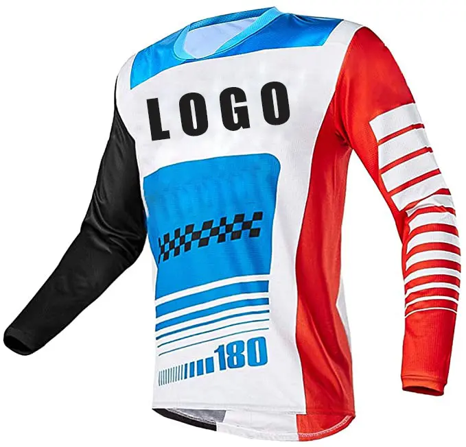 Großhandel individuelles Logo 100 % Polyester schnell trocknend langärmlig Gelände-Dirtbike Motocross Rennshirts Motorradtrikot