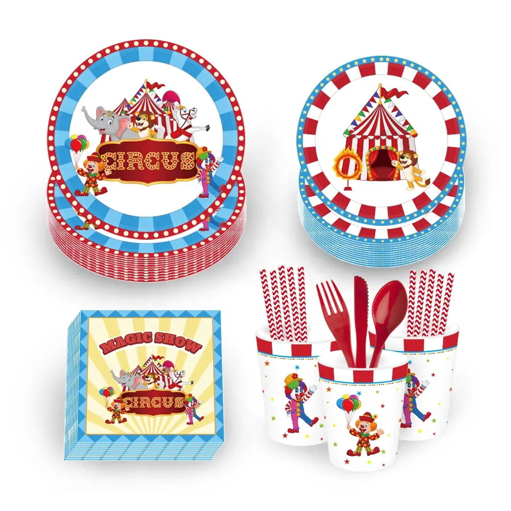 Набор столовой посуды для карнавала MM005, набор для тематической вечеринки клоуна, принадлежности для украшения обеденного стола, цирк