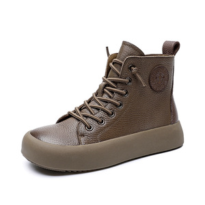 2022 printemps et automne nouveau pour Martin bottes Litchi Grain peau de vache couleur unie rétro bas fermeture éclair latérale Style ethnique bottine - Product Image 1