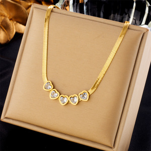 Heart Shape Diamond Necklace Gold Titanium Steel Chain Women's Everyday Wear - Product Image 1