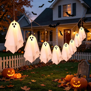 Guirnalda de Luces LED con Forma de Fantasma para Halloween, Luces Cálidas Blancas, Funciona con Pilas, 8 Modos, Decoración Espeluznante para Fiestas de Halloween y Hogar - Product Image 4