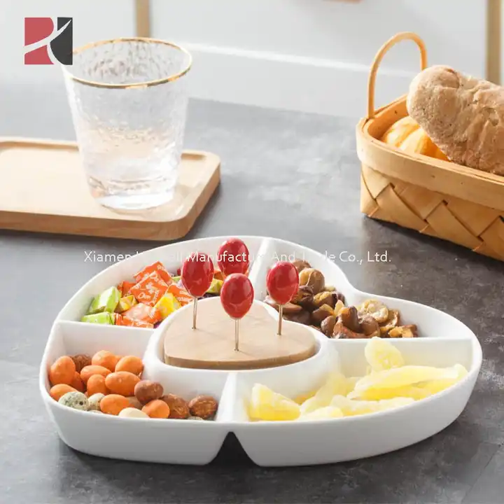 dekoratif düğün beyaz seramik meze servis tabağı tepsi somun meyve tabağı  yiyecek kürdanları ve ahşap tutucu ile| Alibaba.com