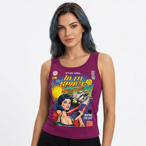 Star Girl Into Space Adventure Débardeur imprimé pour femme bleu col rond style décontracté - Product Image 4