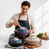 Casserole en céramique à motif floral rétro japonais Pots à soupe résistants aux hautes températures pour la cuisson au gaz Pot à ragoût domestique pour