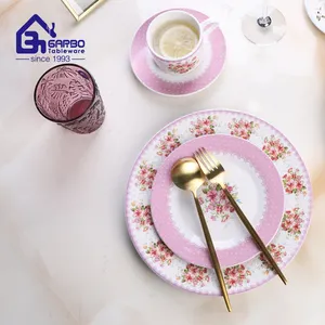 Tableware cheap 24pcs dinner plate mug and saucer set stoneware with new decal for home ceramic ware