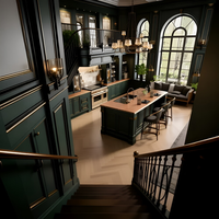 Villa de luxe, cuisine classique américaine haut de gamme en bois massif vert foncé - Meubles de cuisine élégants et personnalisables