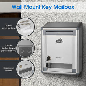 Lockable Aluminum Alloy Wall-Mounted Suggestion Box – Gray/Transparent, 11.2 X 8.45 X 4.13 Inches, For Offices & Feedback