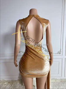 Parti gece kulübü için toptan lüks aç geri seksi Mesh dantelli elbiseler Rhinestone elmas Sheer gül altın doğum günü Mini elbise - Product Image 6