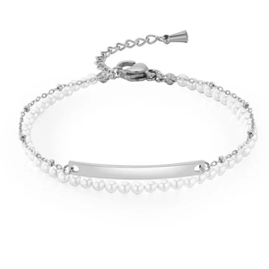 Pulseras de Barra Grabadas <span class=keywords><strong>en</strong></span> Blanco de Doble Capa con Perlas de Imitación, Chapadas <span class=keywords><strong>en</strong></span> Oro de 18K, de Acero Inoxidable, Joyería de <span class=keywords><strong>Amistad</strong></span>, de Moda, Gran Venta INS - Product Image 2