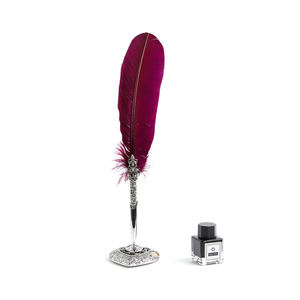 メープルの葉の装飾が施されたマルチカラーの七面鳥の羽の万年筆結婚式のサインペン用の1つのペンホルダー - Product Image 3