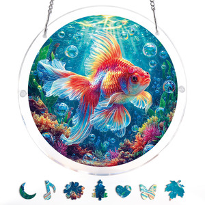 Goldfish <b>Acrylic</b> Jigsaw Puzzle Suncatcher with <b>Frame</b> DIY Assembly Irregular Pieces Window Sun Catcher Home Wall Decor - Product Image 5