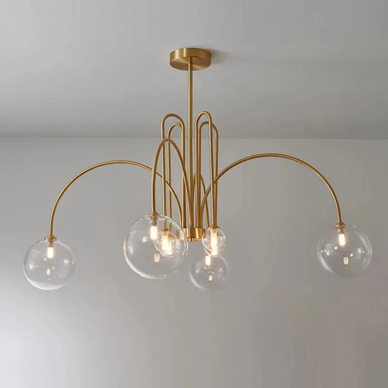 Luminária de teto com esfera, luminária industrial moderna para teto, bola de vidro transparente, luminária de candelabro led