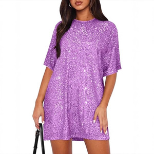 Vestido de lentejuelas con hombros descubiertos para mujer, vestido de noche de manga corta, vestido de fiesta brillante, vestido de moda de talla grande - Product Image 5