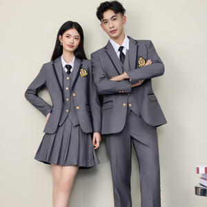 Student Style British Jk Uniform Skirt Women Long Sleeve Polyester School Wear Fall 2025 Campus Class Uniform Set - Product Image 2