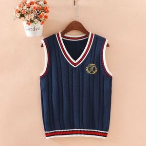 Korean Style Embroidered V Neck <b>Sweater</b> <b>Vest</b> Navy Blue Knitted Top <b>Women</b> School Uniform Loose Fit JK Uniform Style - Product Image 1